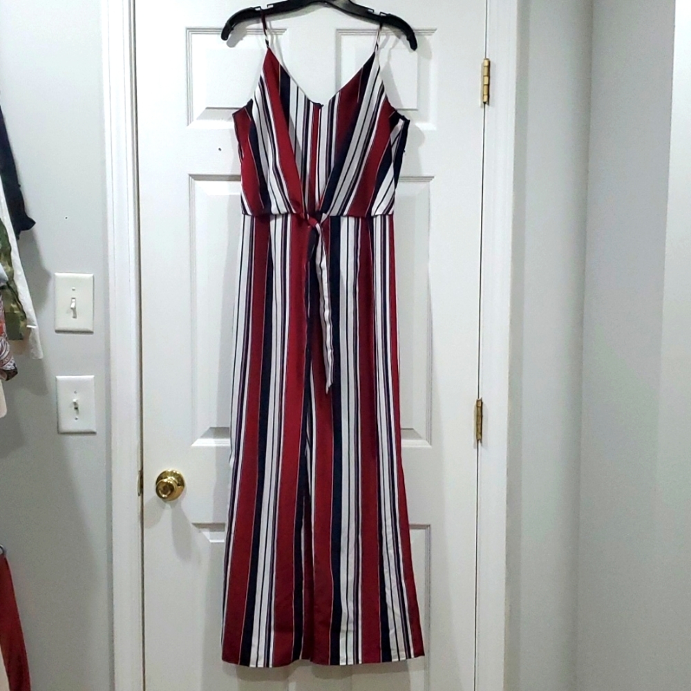 Women's wide leg striped jumpsuit, 10